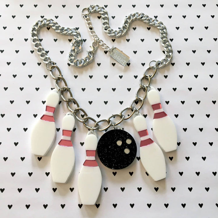 Bowling Pins And Ball Charm Necklace