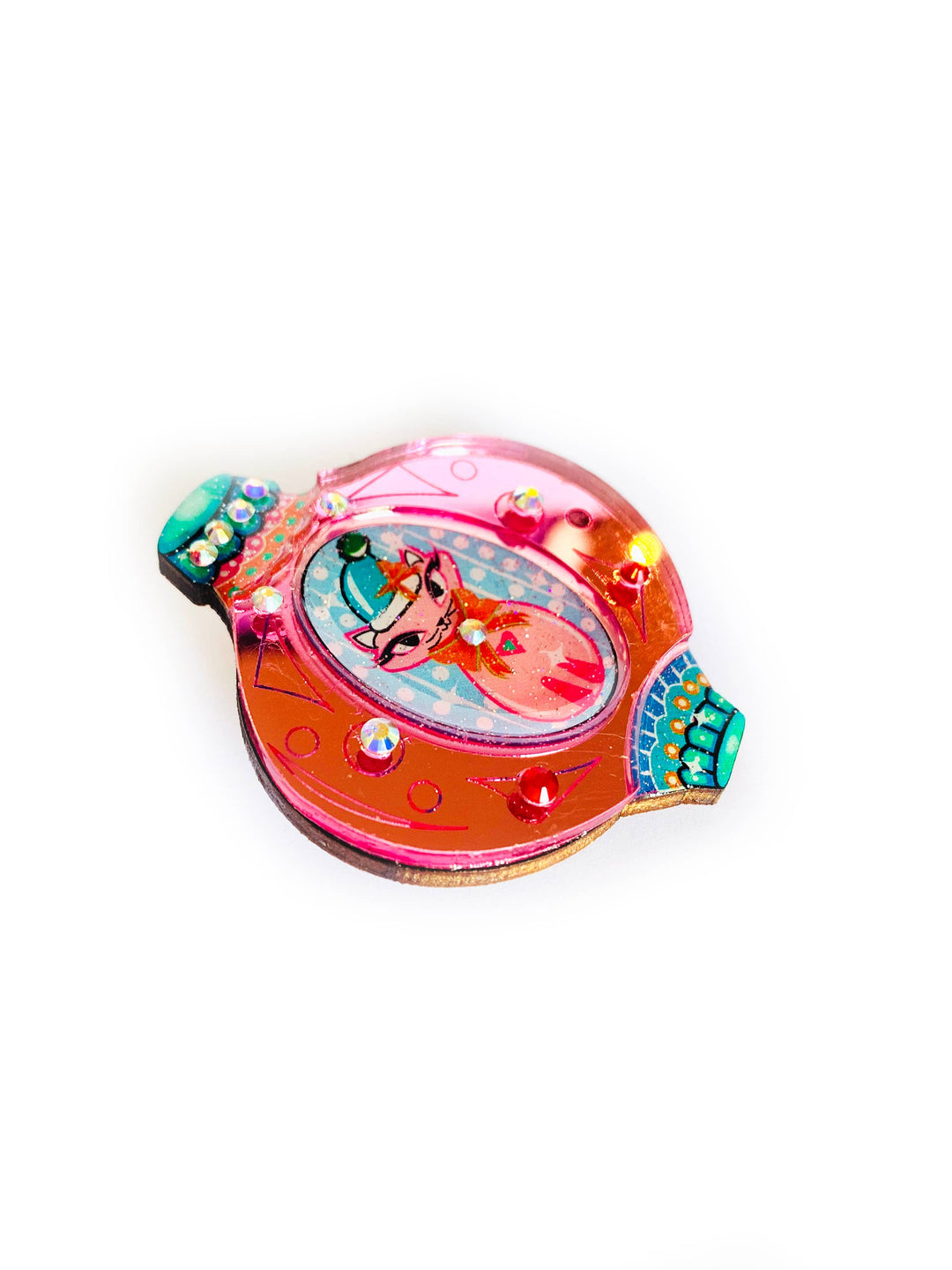 Retro Cat Christmas Bauble Brooch by Rosie Rose Parker