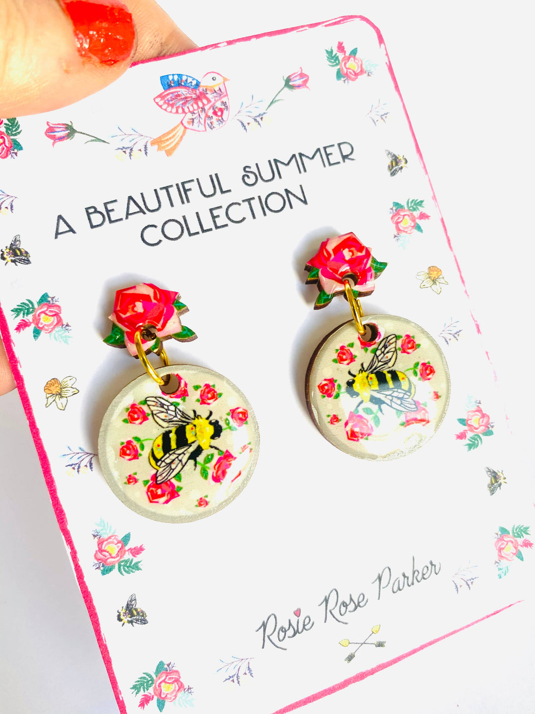 Pretty Bee & Roses Earrings by Rose Rose Parker