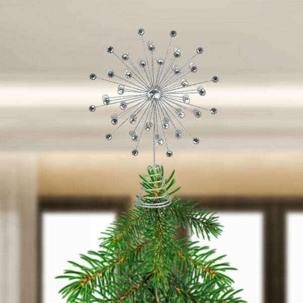 Old World Christmas 13in Silver Crystal Burst Tree Topper