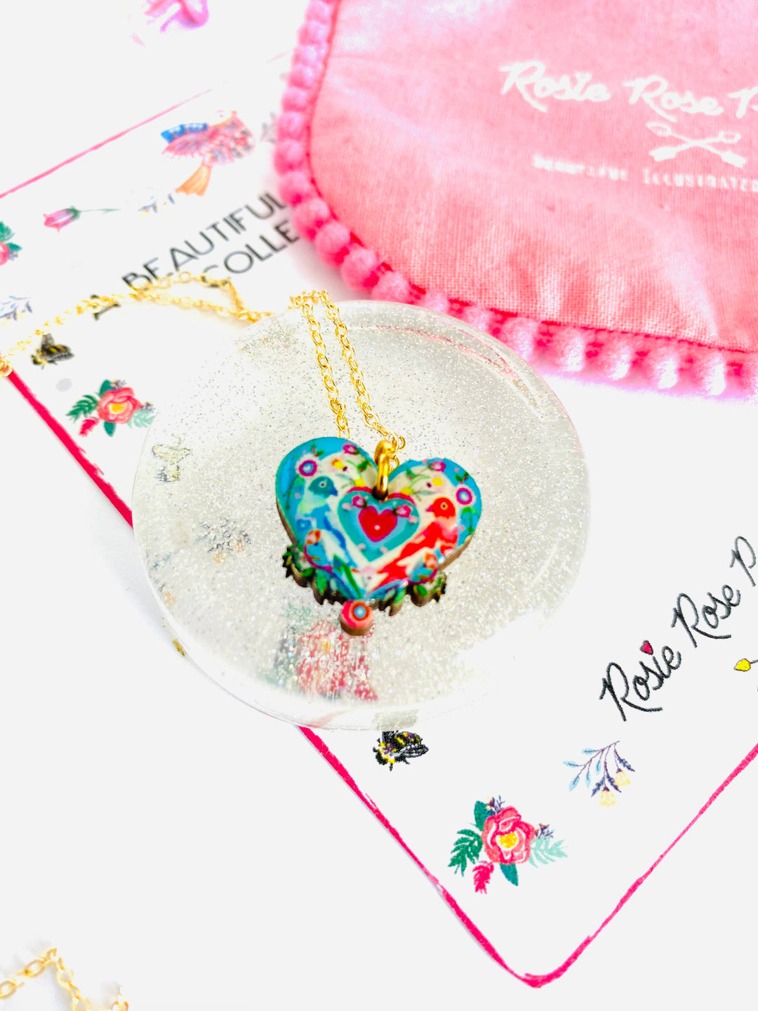 Lovebird Necklace on Gold Chain by Rosie Rose Parker