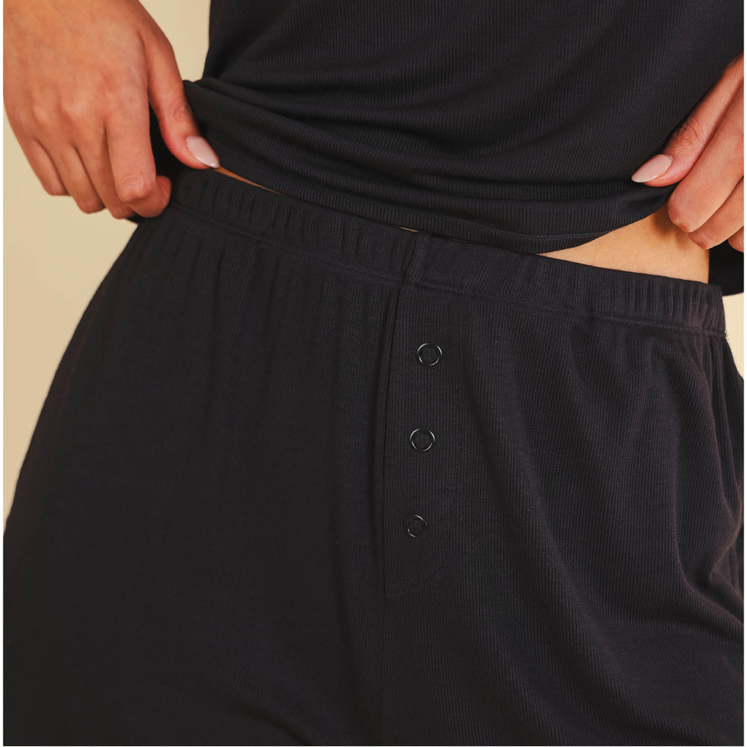 The Threat Level Midnight | Black Ribbed Pajama Short Set