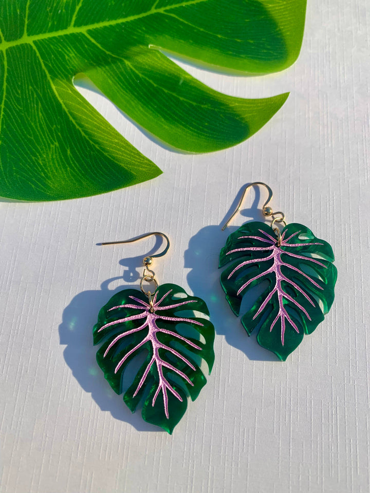 Mini Monstera Leaf Acrylic Earrings