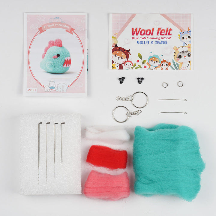 Blue Dino Needle Felting Kit. Wizardi DIY Wool Craft Kit F07N8-W143