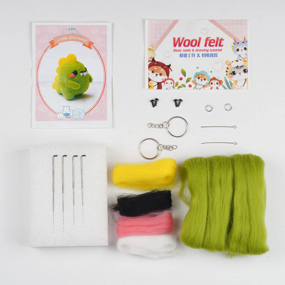 Green Dino Needle Felting Kit. Wizardi DIY Wool Craft Kit F07N8-W144