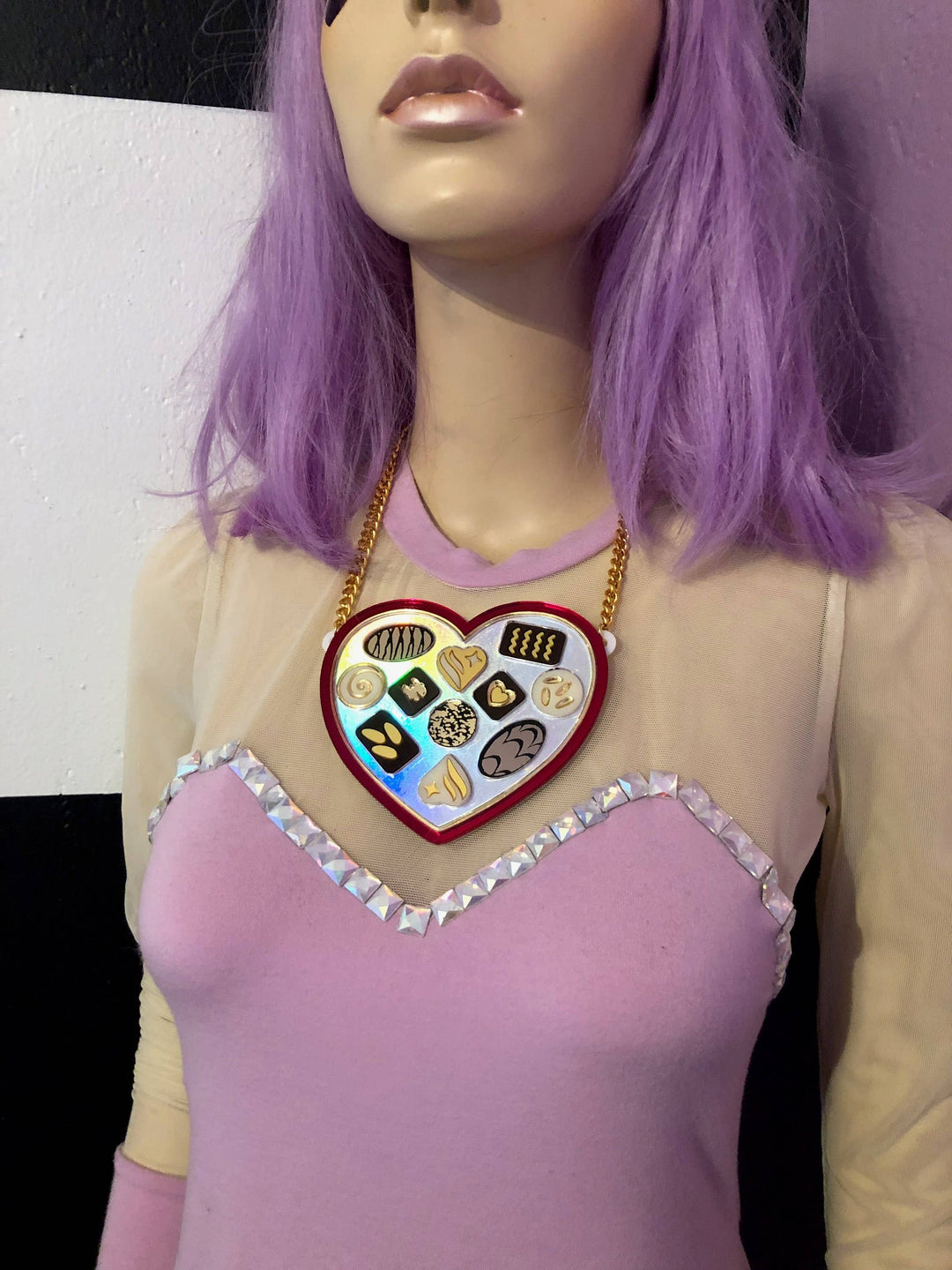 Heart Shaped Chocolate Box Necklace, Valentine'S Day, Laser Cut Acrylic, Plastic Jewelry