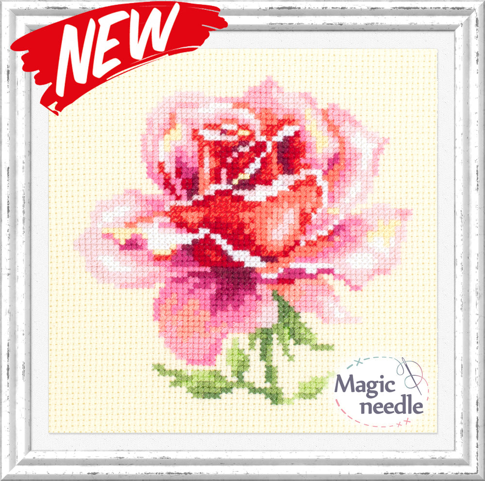 Pink Rose Counted Cross Stitch Kit by Magic Needle 150-002