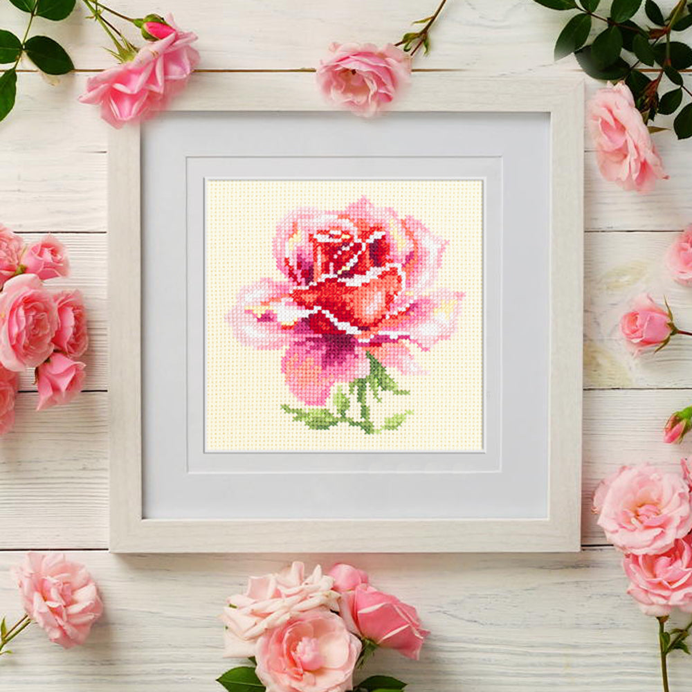Pink Rose Counted Cross Stitch Kit by Magic Needle 150-002
