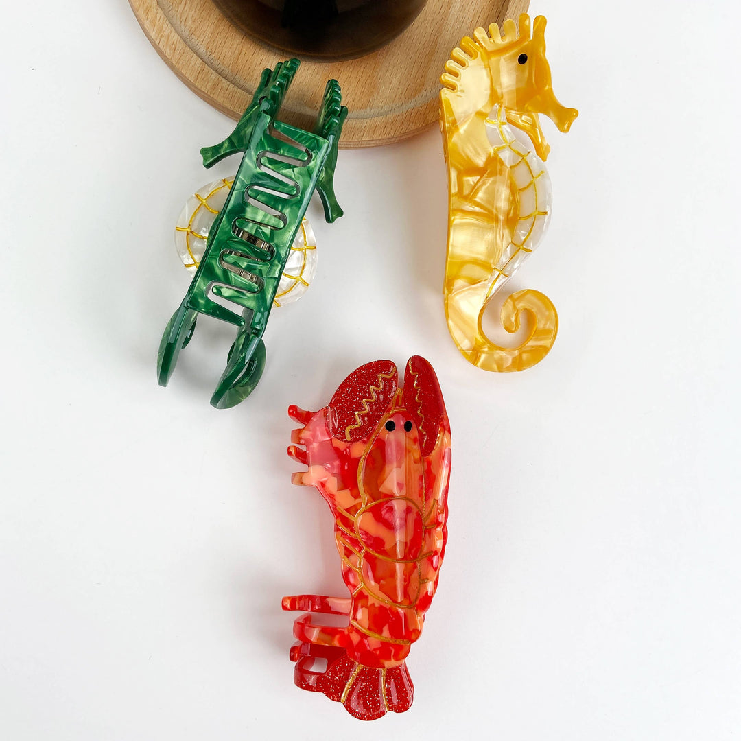 Acetate Ocean Series Animal Hair Clips Lobster Seahorse