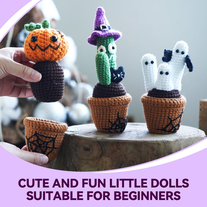 Halloween Plants with Ghost Amigurumi DIY Crochet Kit Wizardi F07N8-M226