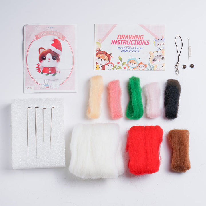 Christmas Cat Needle Felting Kit. Wizardi DIY Wool Craft Kit F07N8-W16