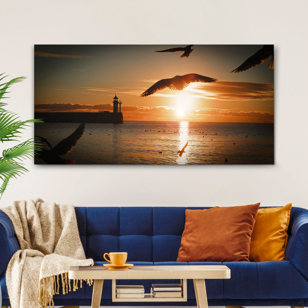 Birds On Magical Sunrise Canvas Wall Art