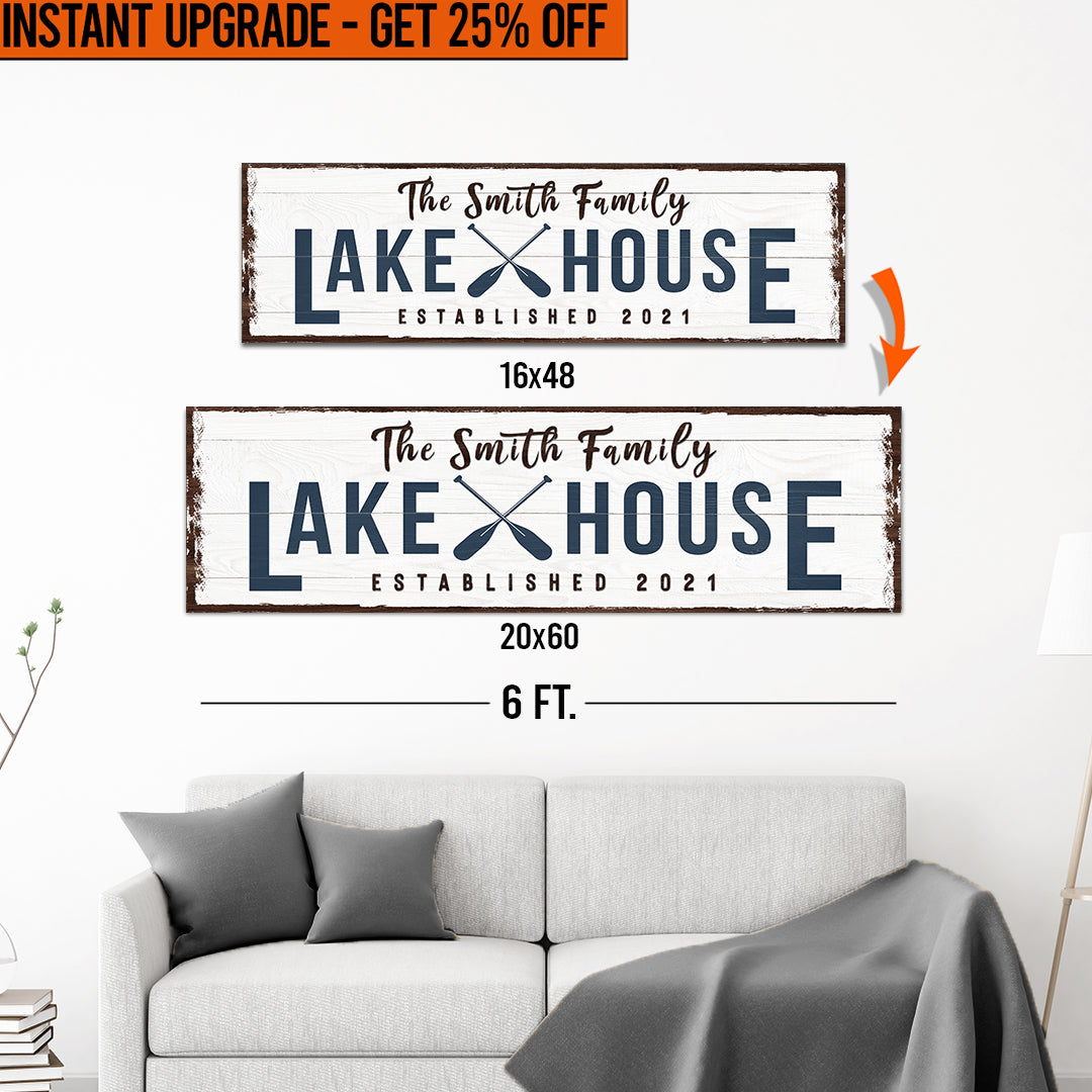 Upgrade Your 16x48 Inches 'Family Lake House Arrow' (Style 2) Canvas To 20x60 Inches