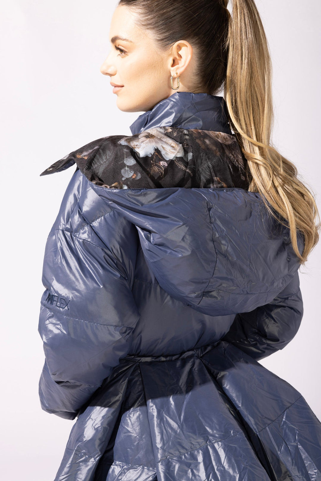 Pearl Peplum Puffer Jacket - Navy