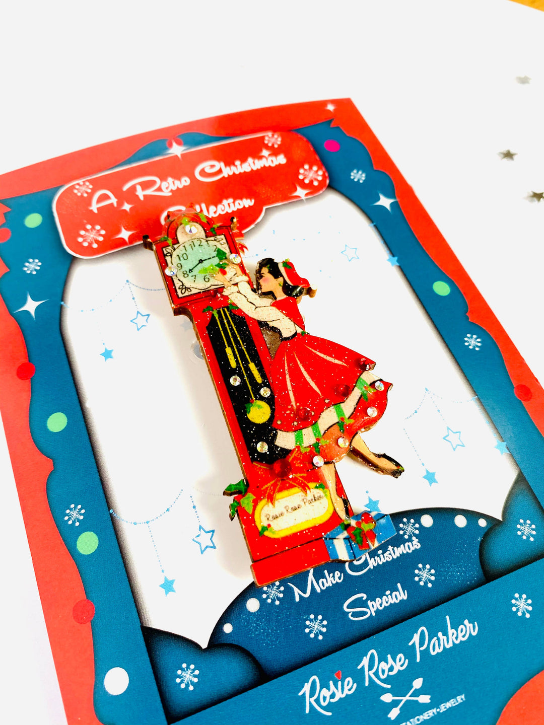 Christmas Eve Grandfather Clock Brooch by Rosie Rose Parker