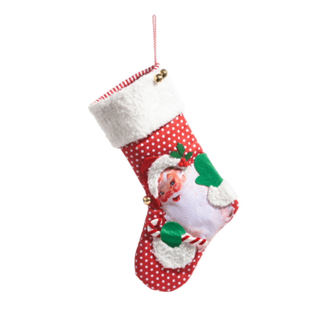Christmas stocking with a Santa Claus design on a white background