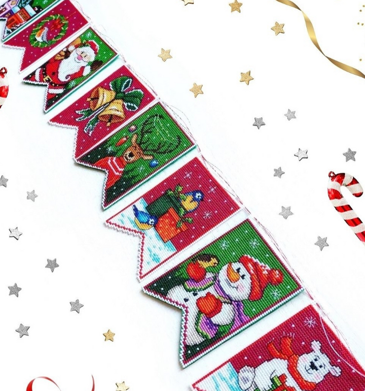 Christmas flags - green 190CS Counted cross stitch kit with plastic canvas