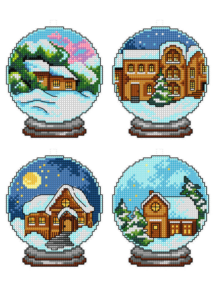 Winter Houses in Balls 196CS – Counted cross stitch kit with plastic canvas