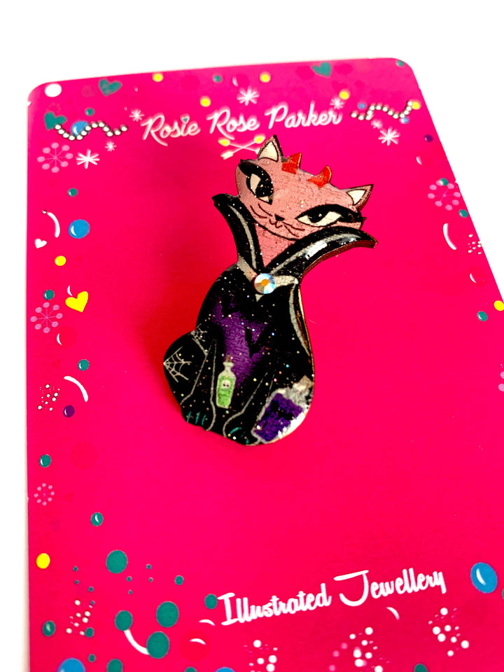 Retro Vampire Cat Pin by Rosie Rose Parker