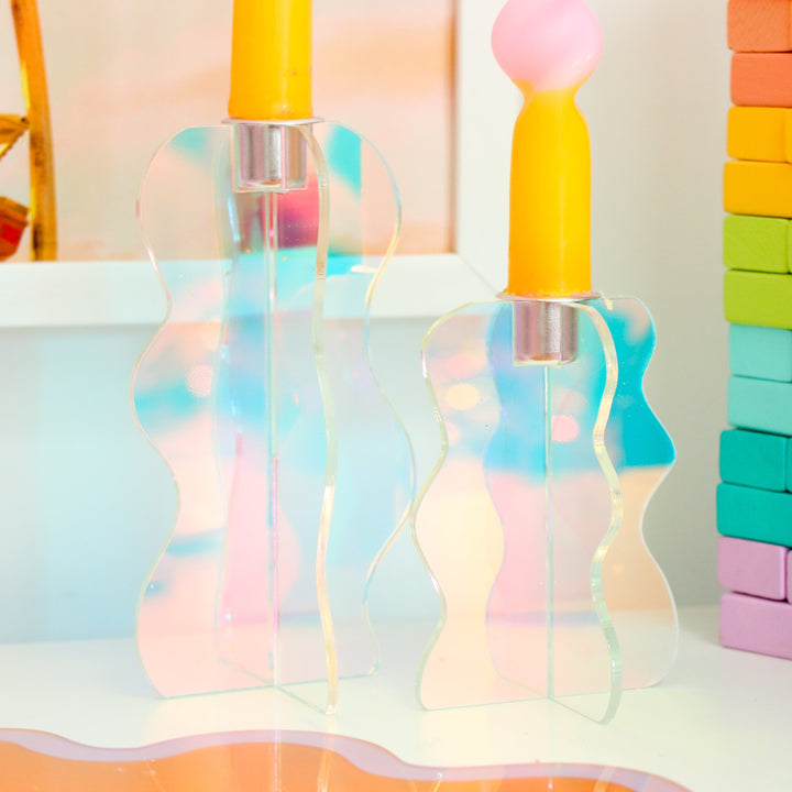 Iridescent acrylic candle holders