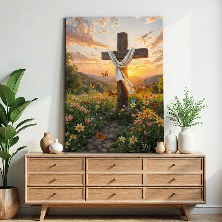 Cross and Flowers Faith Wall Art