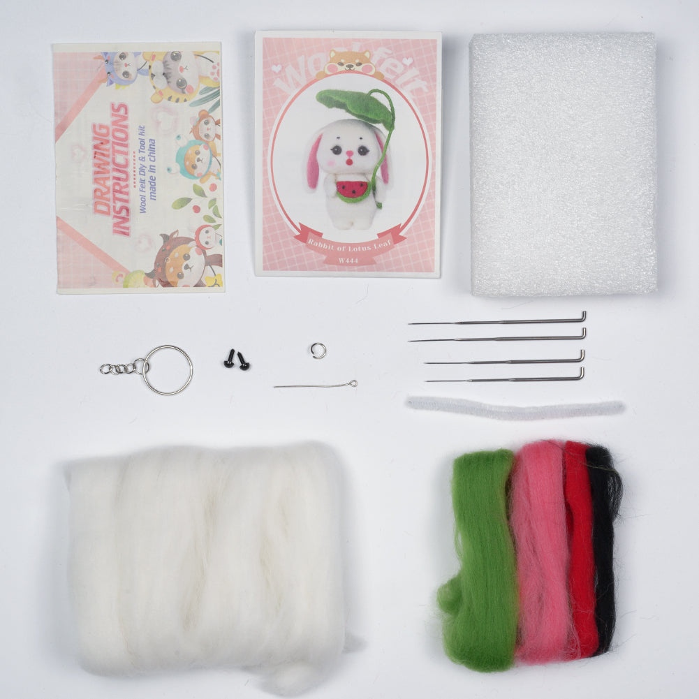 Bunny with Watermelon Needle Felting Kit. Wizardi DIY Wool Craft Kit F07N8-W444