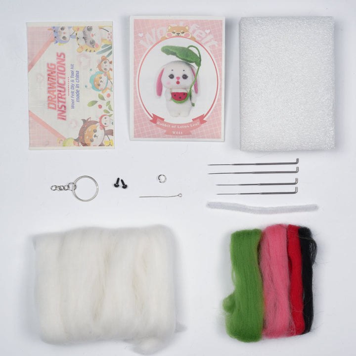 Bunny with Watermelon Needle Felting Kit. Wizardi DIY Wool Craft Kit F07N8-W444