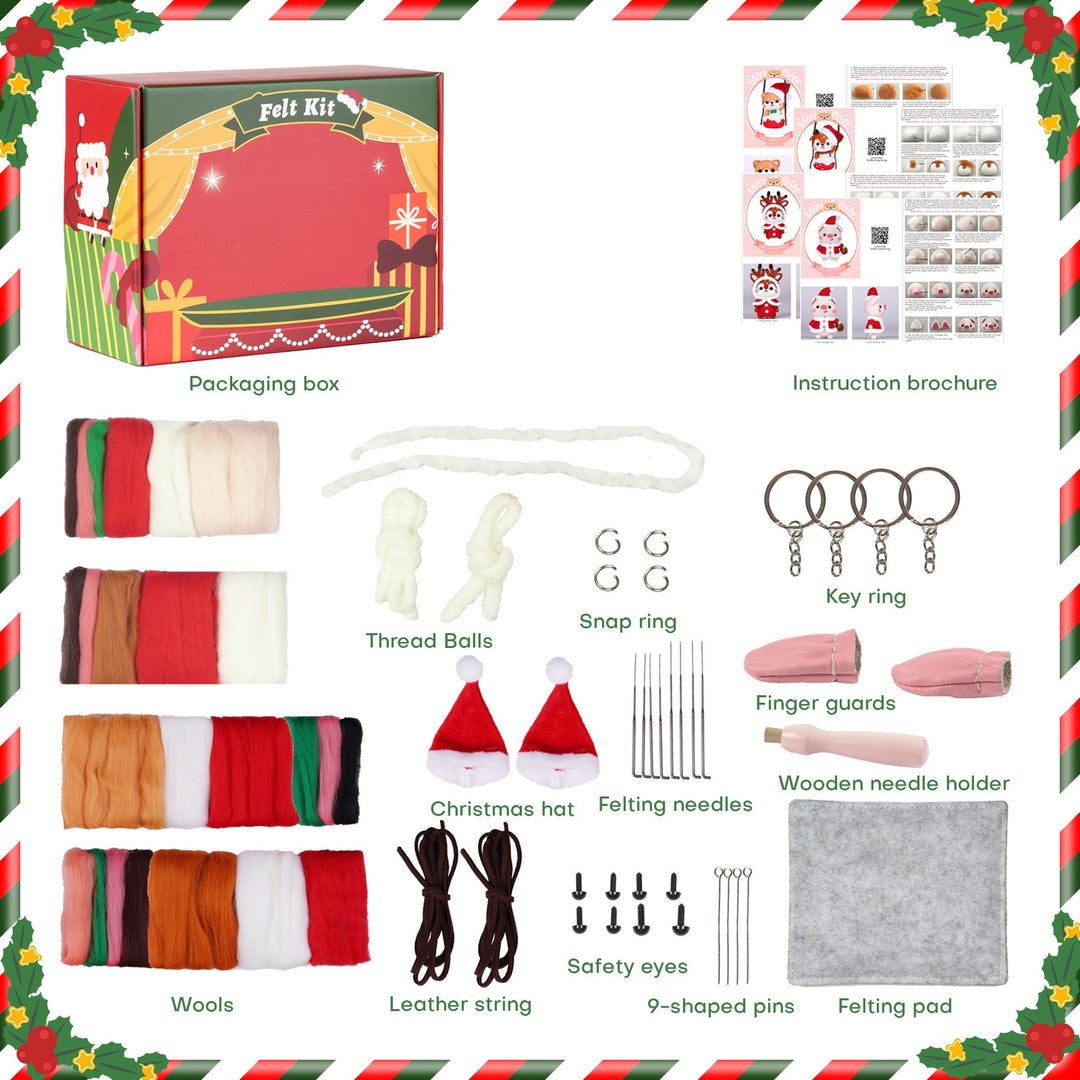 Christmas Shiba Inu and Piggy Needle Felting Kit. Wizardi DIY Wool Craft Kit F07N8-Z-12