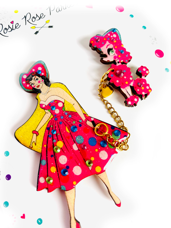 Betty and Lulu Walkies Time Brooch by Rosie Rose Parker