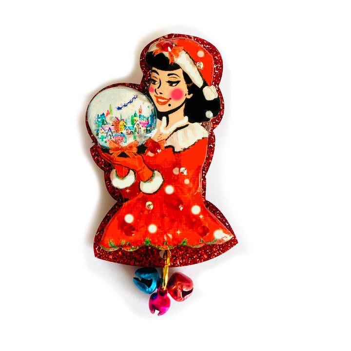 Snow Globe Christmas Girl Brooch