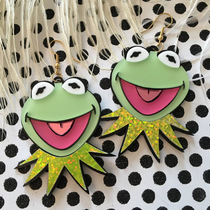 Miss Piggy And Kermit Laser Cut Earrings