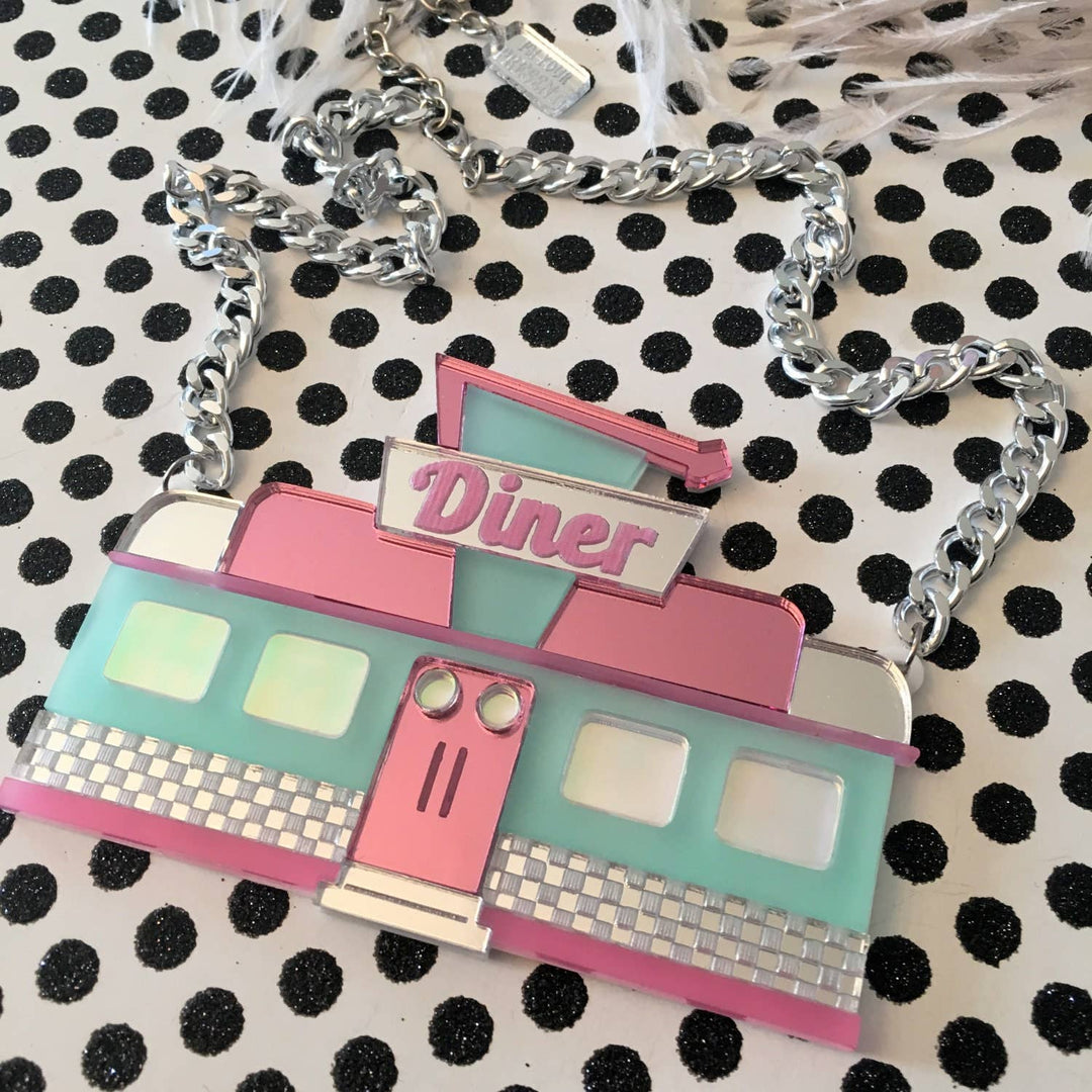 Retro Diner Seafoam And Mirrored Pink Necklace