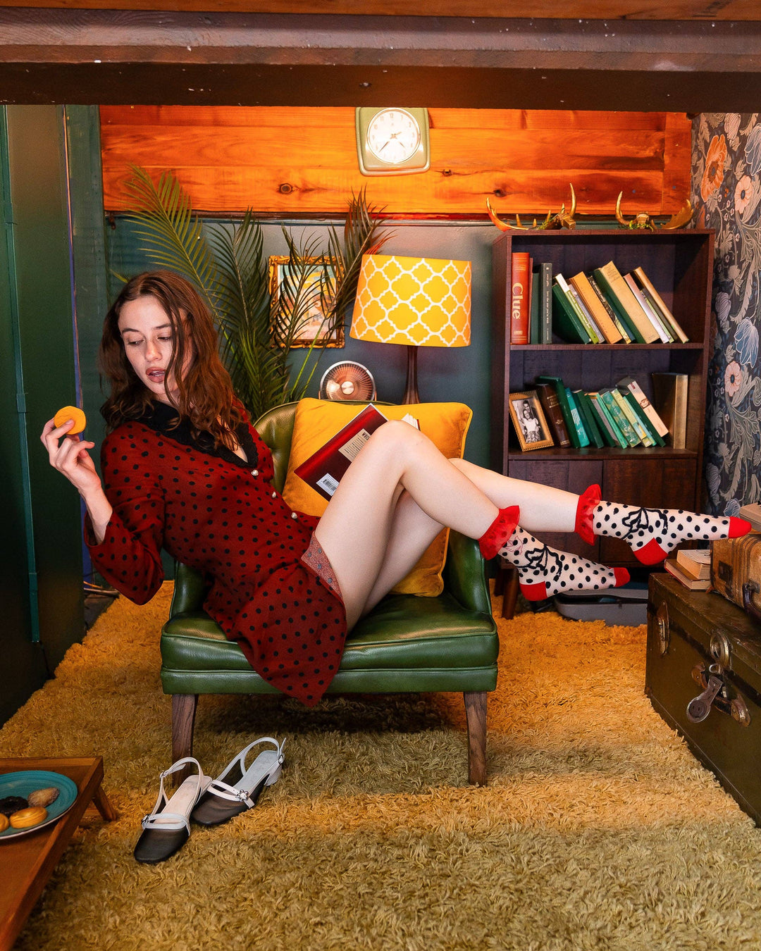 Polka Dot Bow Ruffle Sheer Crew Sock