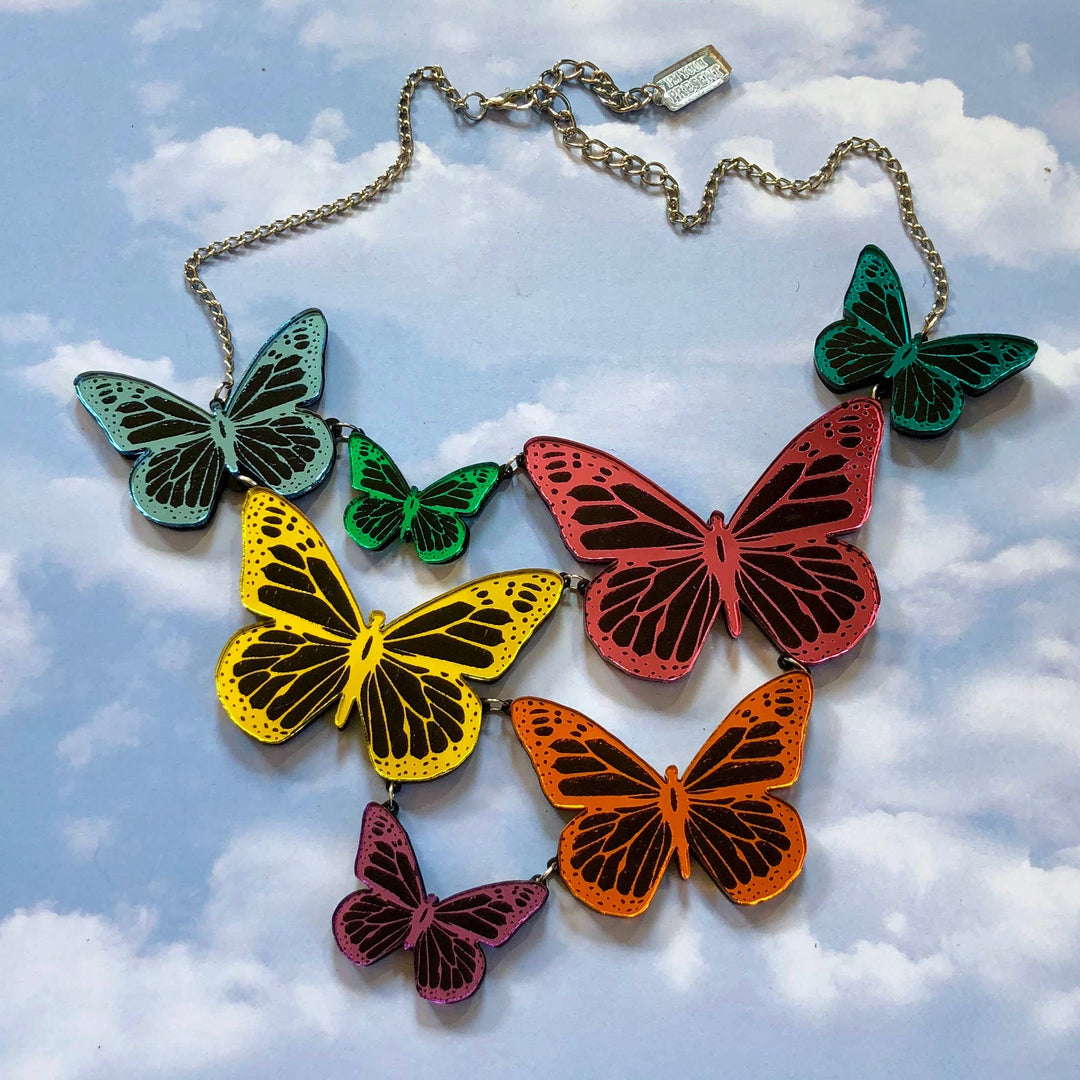 Mirrored Rainbow Butterfly Statement Necklace