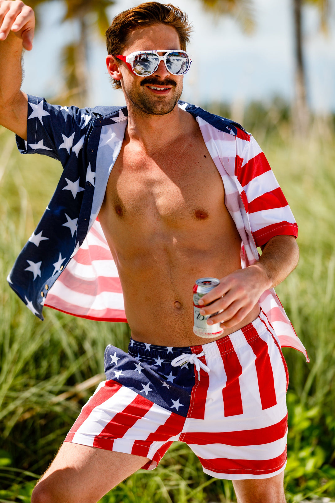 The Johnny Adams | Men's American Flag Stretch Hawaiian Shirt