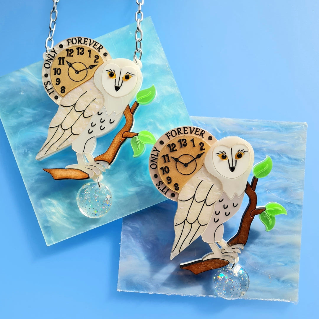 It's Only Forever White Barn Owl Brooch or Necklace
