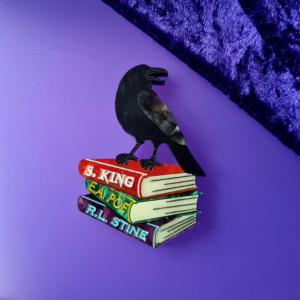 Raven and Books Brooch or Necklace