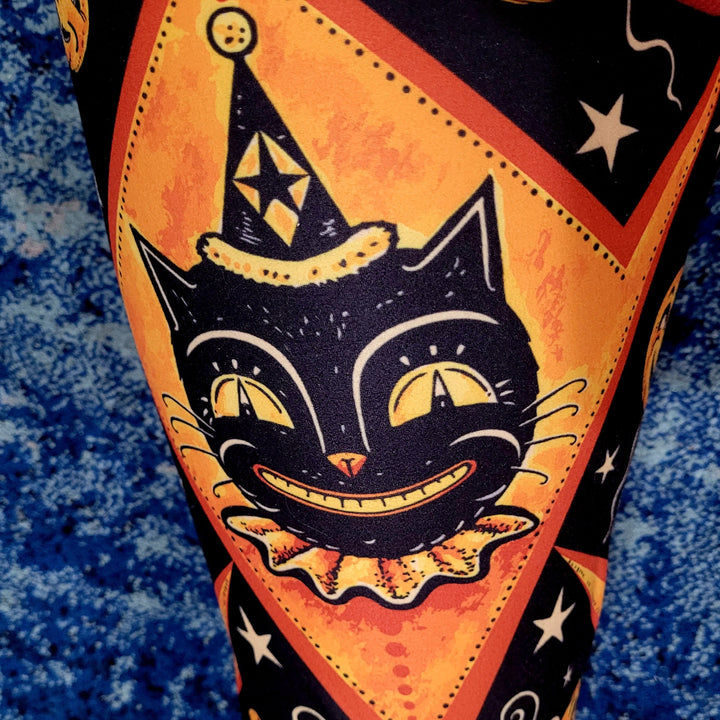 "Grinning Jack" (Johanna Parker Exclusive) Orange Vintage Cat - High-quality Handcrafted Vibrant Leggings