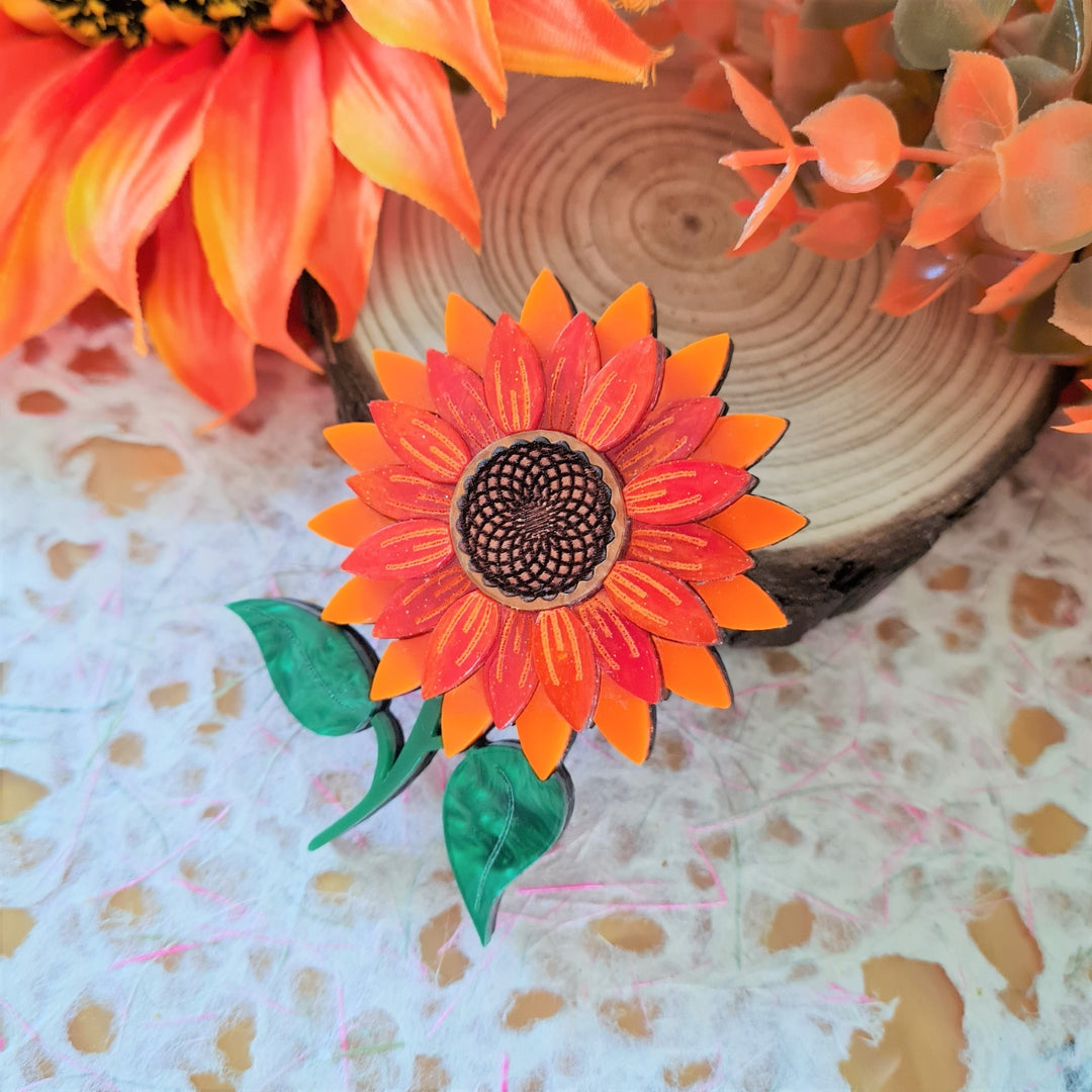 Orange Sunflower Brooch