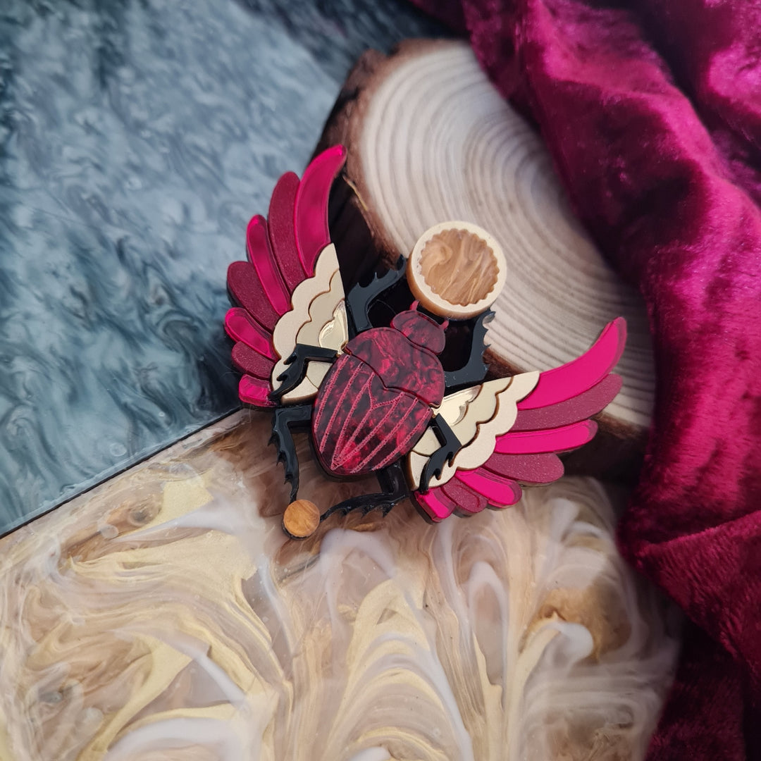 Red Winged Scarab Beetle Brooch or Necklace