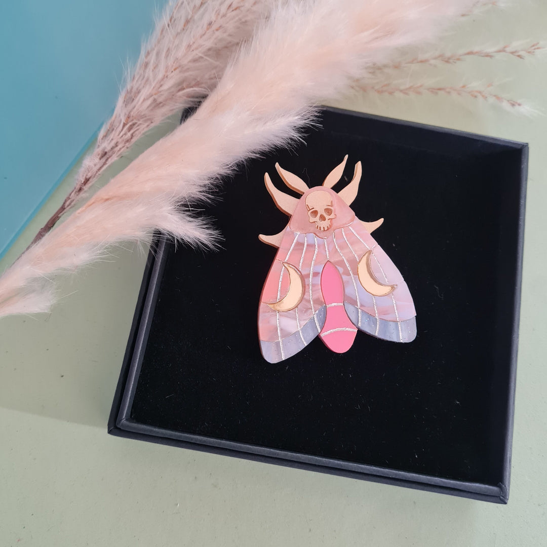 Mystic Moon Moth Brooch or Necklace – Coral Sunset