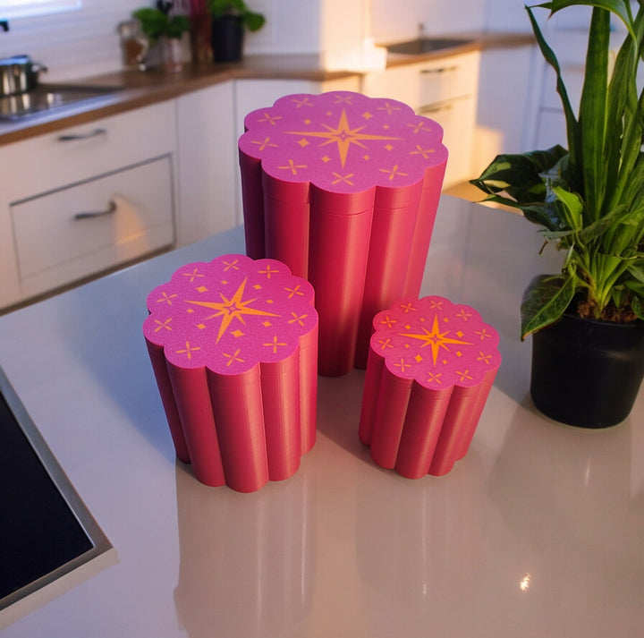 Mid Century Modern Retro Style Flower Starburst Kitchen Canisters Set of 3