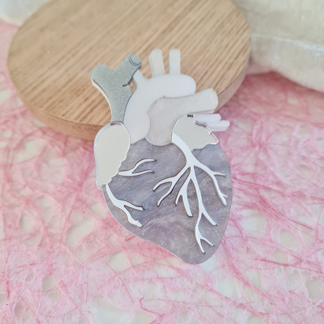 Silver Anatomical Heart Brooch or Necklace