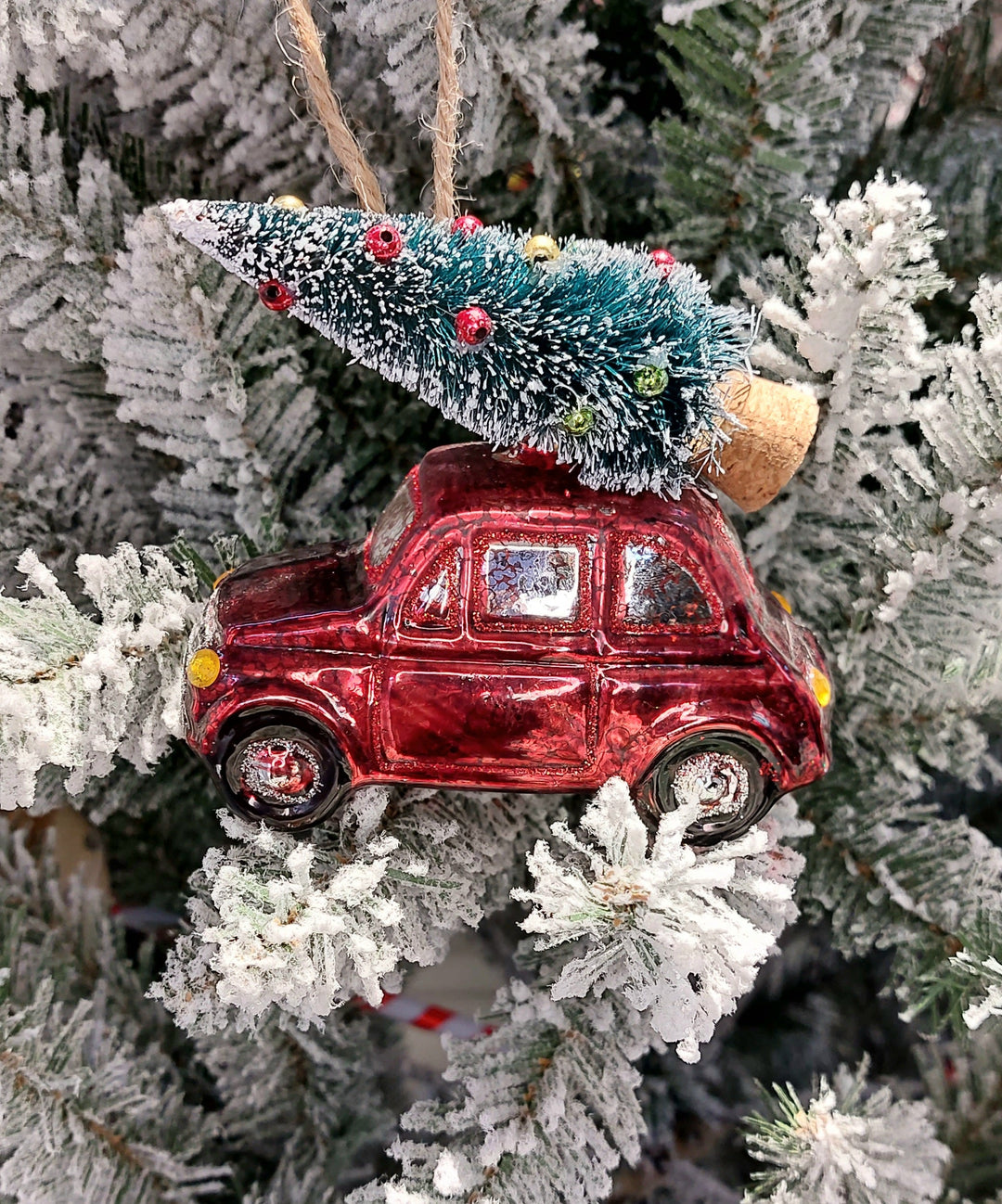 Car with Tree Christmas Glass Ornament by Wizardi F07M3-9 HB-SY25266