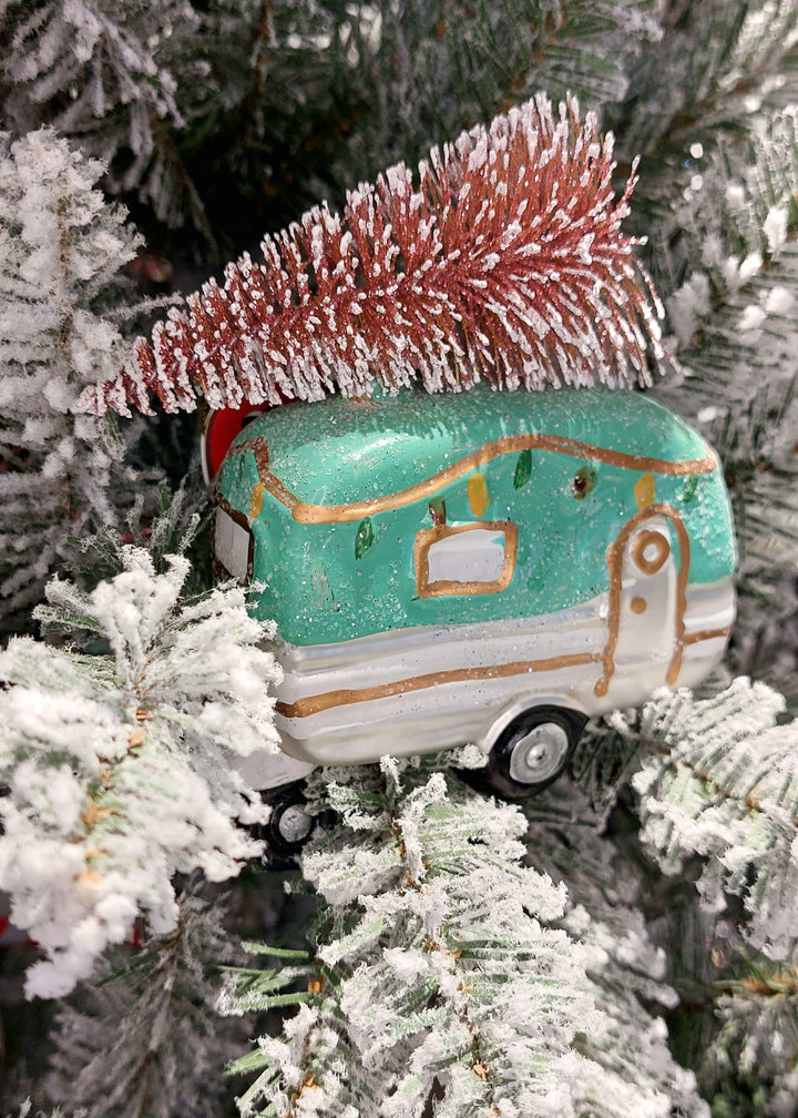 Retro Camper Christmas Glass Ornament by Wizardi F07M3-46 HB-SY25162