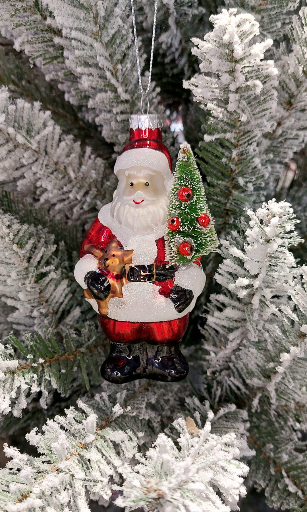 Santa with Tree Christmas Glass Ornament by Wizardi F07M3-8 HB-SY25270