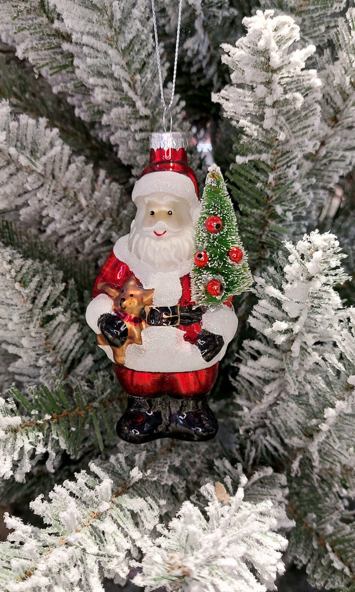 Santa with Tree Christmas Glass Ornament by Wizardi F07M3-8 HB-SY25270