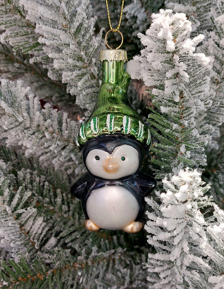 Penguin with Hat Christmas Glass Ornament by Wizardi F07M3-32 HB-SY25361