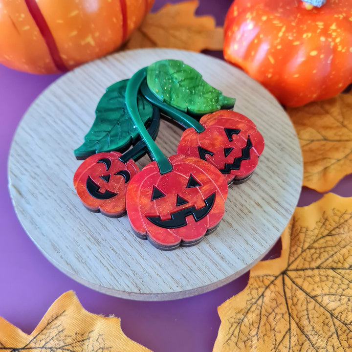 Jack O'Lantern Pumpkin Plant Brooch or Necklace