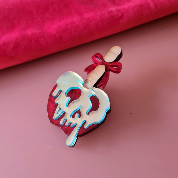 Gothic Skull Candy Apple Brooch - large halloween statement brooch, handmade acrylic